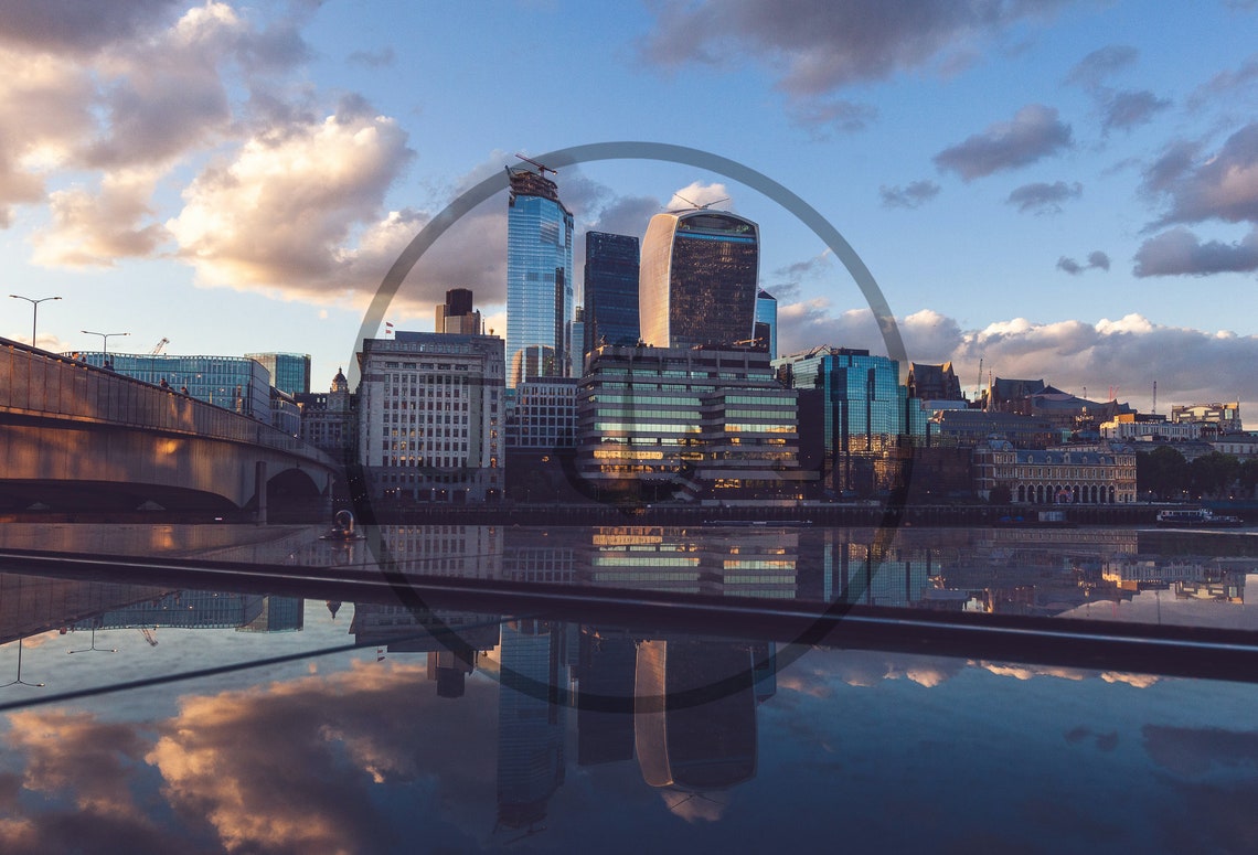 London City Skyline Sunset Reflections On The River Water Poster - Image 3