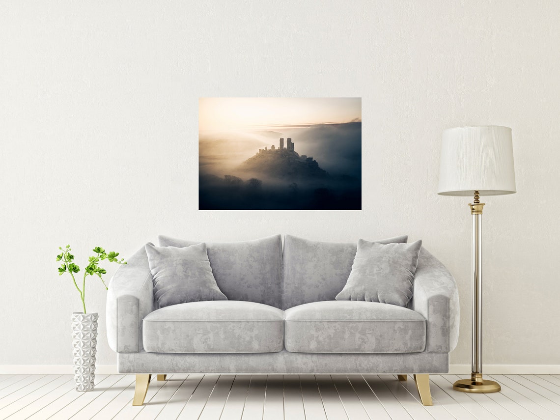 Medieval Castle Ruins on a Hilltop Above Thick Sea Fog Poster - Image 2