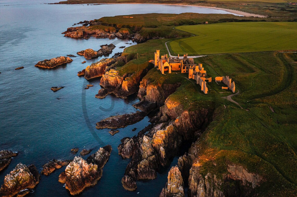 Slains Castle Aberdeenshire Ruins Sea Cliffs Aerial Dusk Poster - Image 3