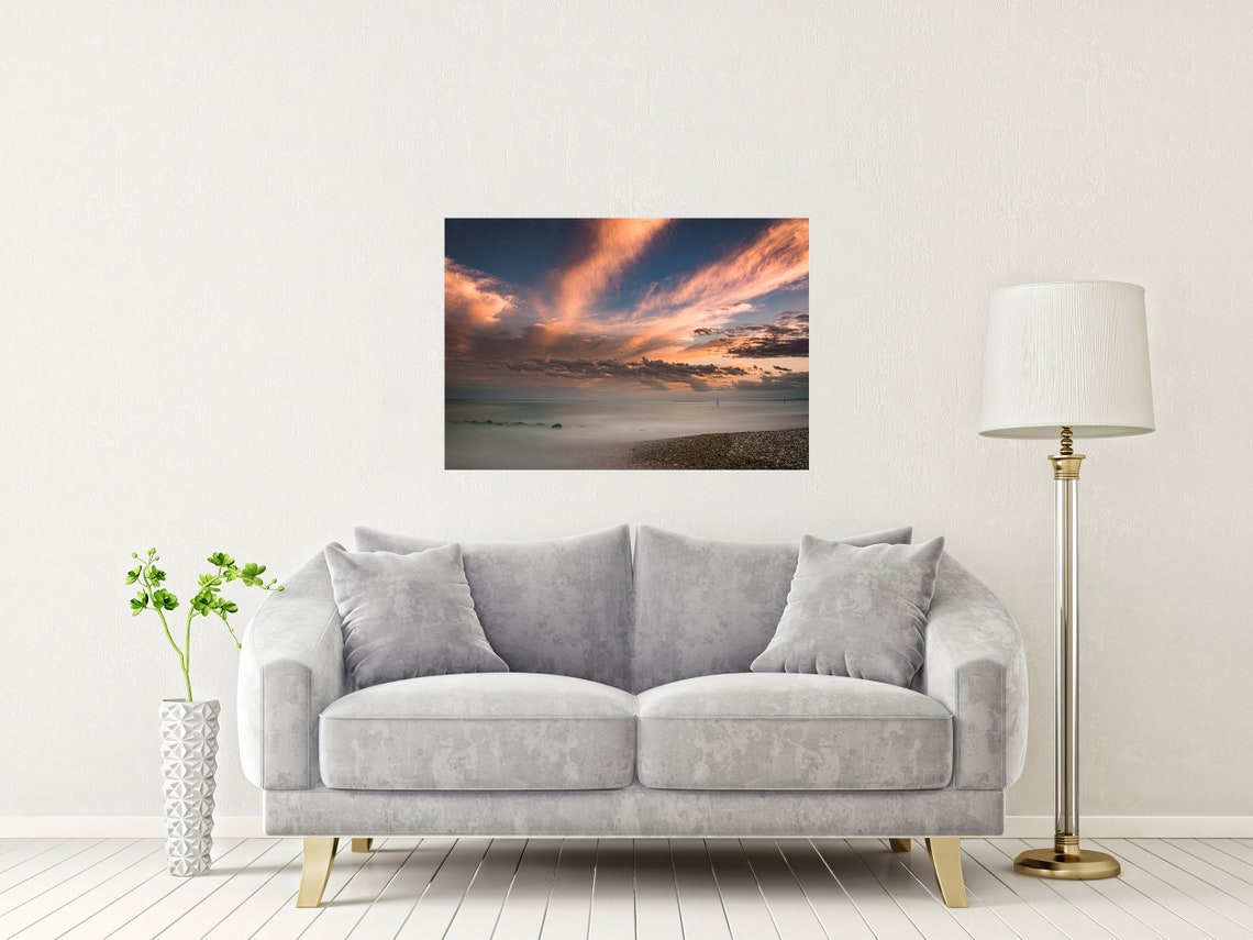 Pagham Beach Sunset with Dramatic Clouds and Shingle Shore Poster - Image 2