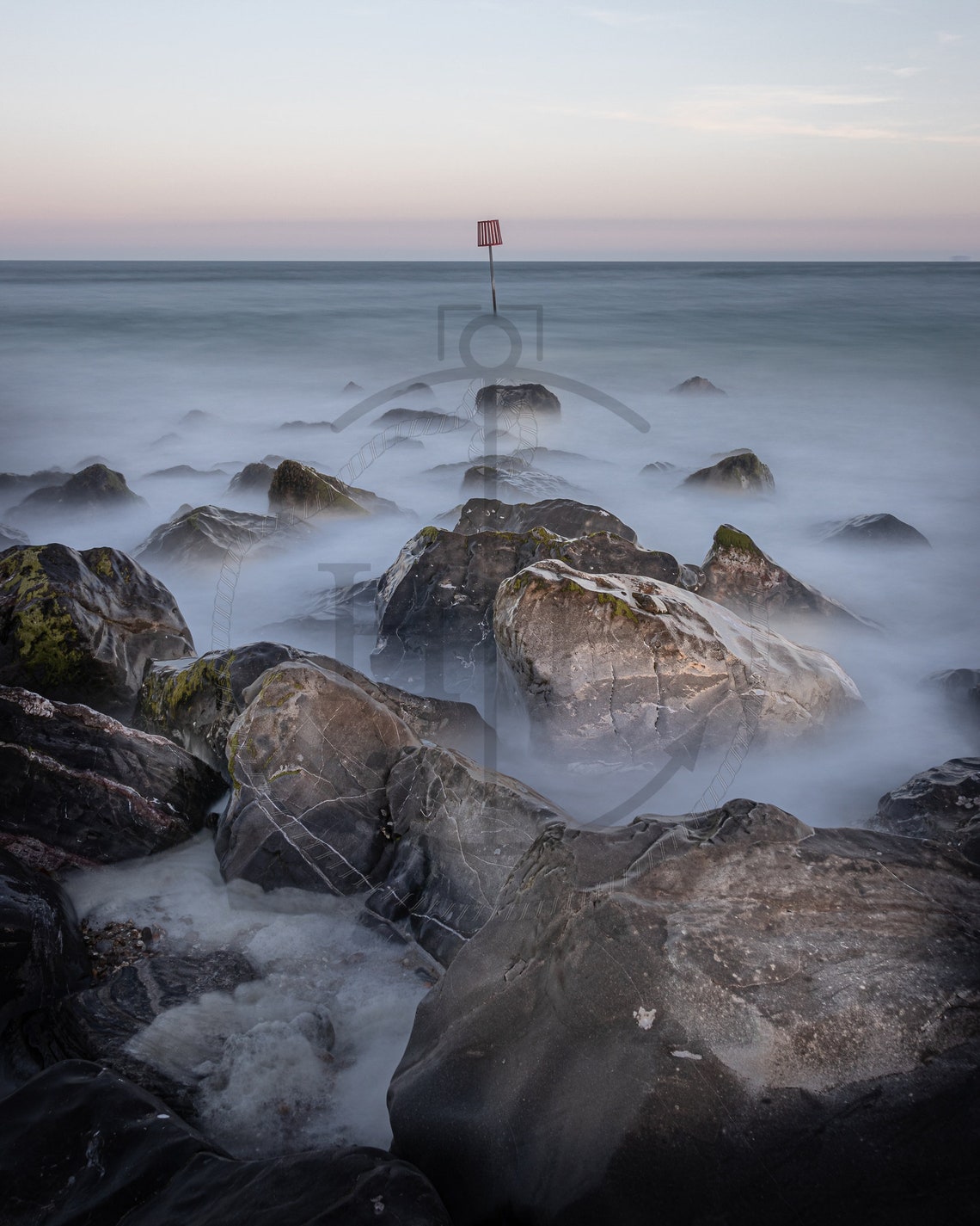 Serene Misty Sea Over Rocks Long Exposure Dawn Seascape Poster - Image 3