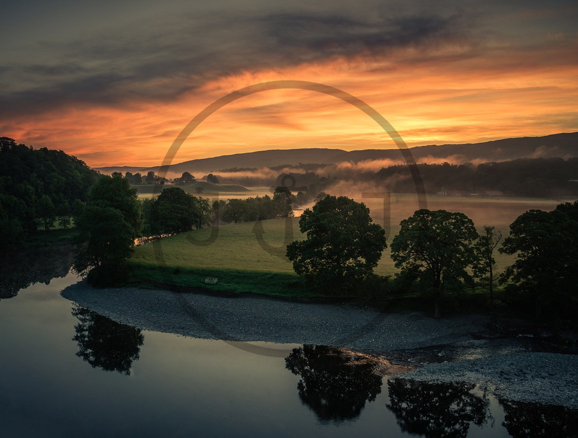 Kirkby Lonsdale Cumbria Misty River Valley Sunset Landscape Print - Image 3