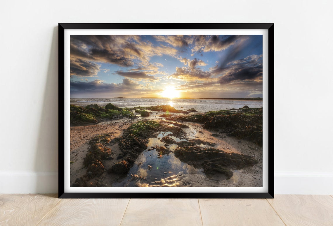 Rhosneigr Beach Anglesey Wales Golden Sunset Rocky Shore Poster