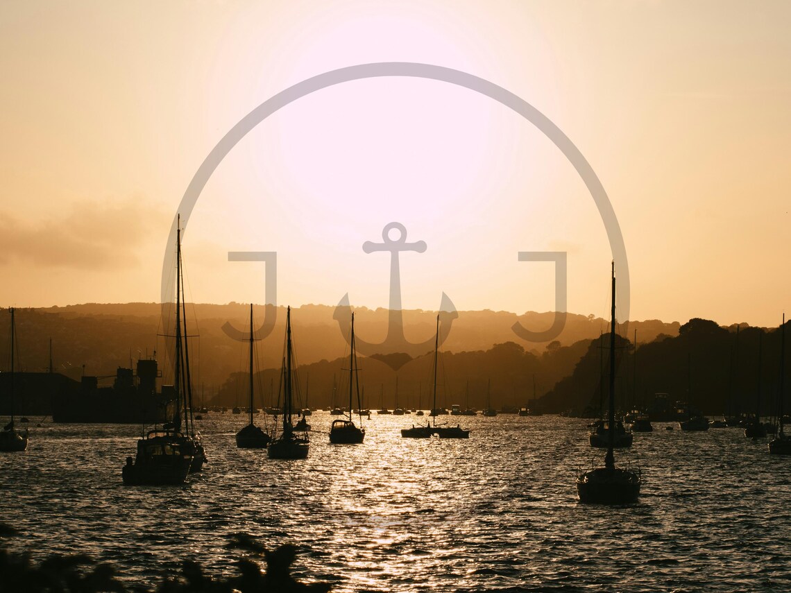 Falmouth Cornwall Sunset Sailboats Golden Harbour Photo Poster - Image 3