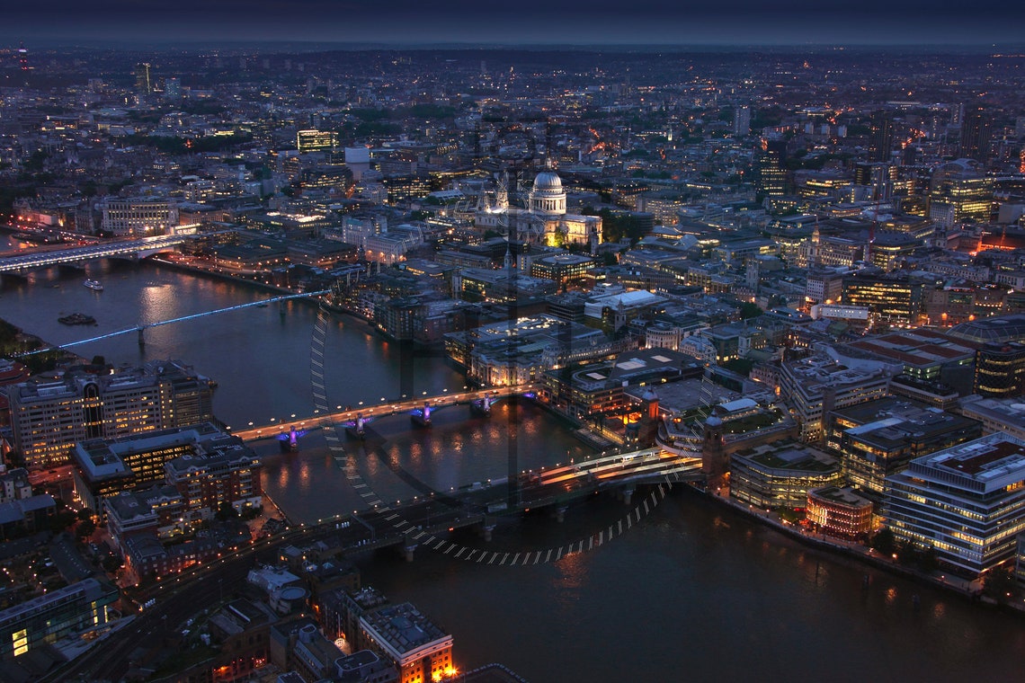 London Night Aerial St Pauls Cathedral Thames Cityscape Poster - Image 3