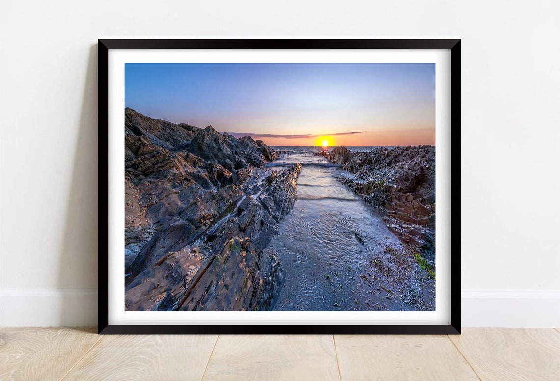 Westward Ho Beach North Devon Sunset Rocky Shore Waves Poster