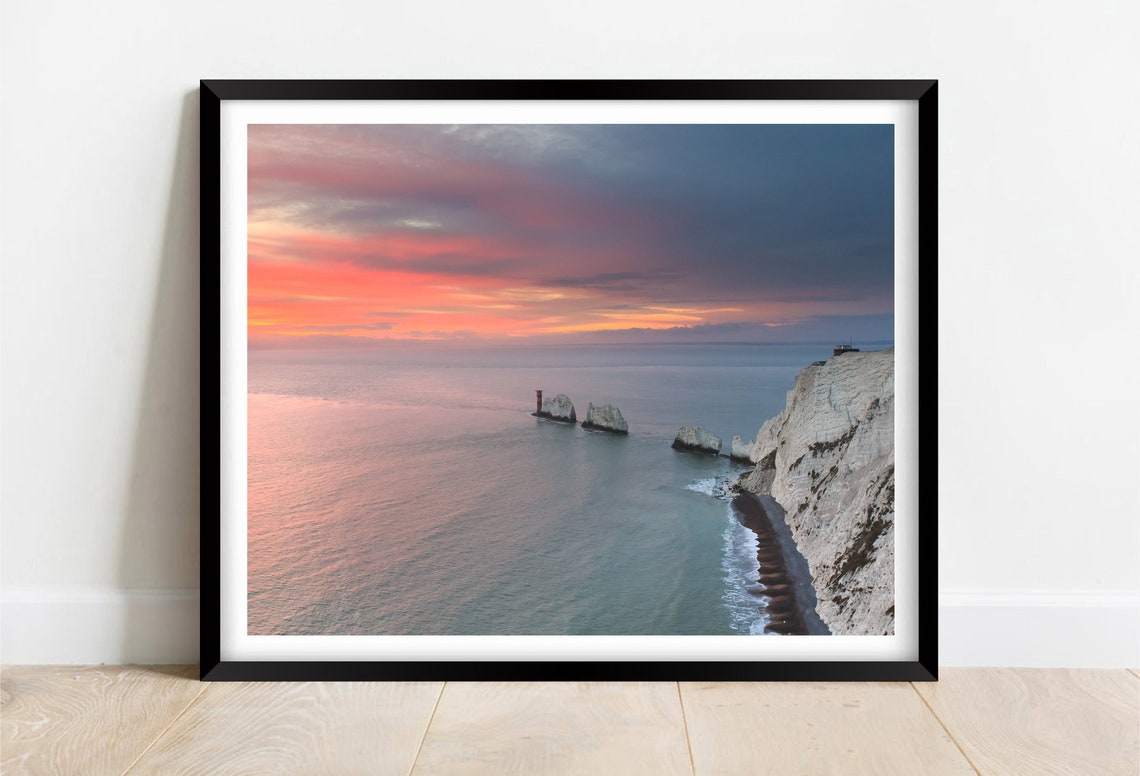 The Needles Chalk Stacks And Lighthouse Sunset Isle Of Wight Poster
