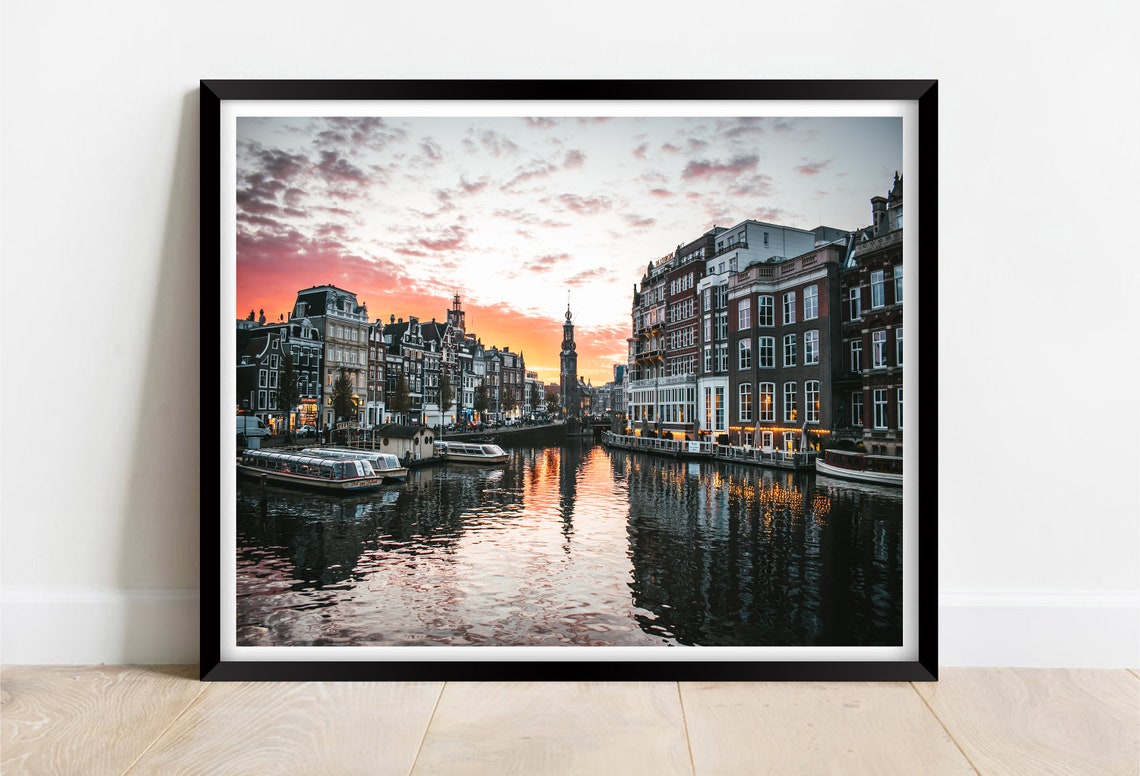 Amsterdam Netherlands Canal Houses Reflected At Sunset Glow Poster