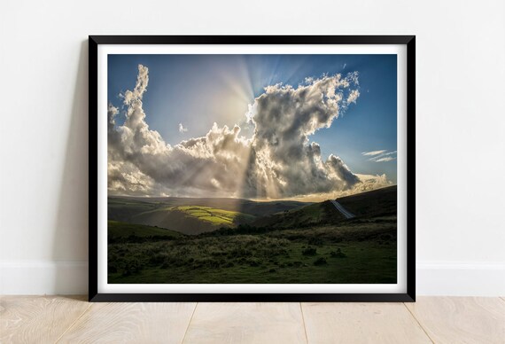 Light Rays Over Exmoor National Park Valley Landscape Poster