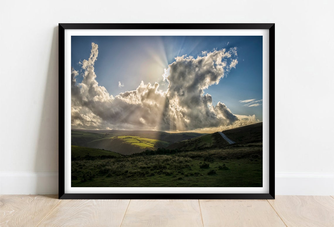Light Rays Over Exmoor National Park Valley Landscape Poster