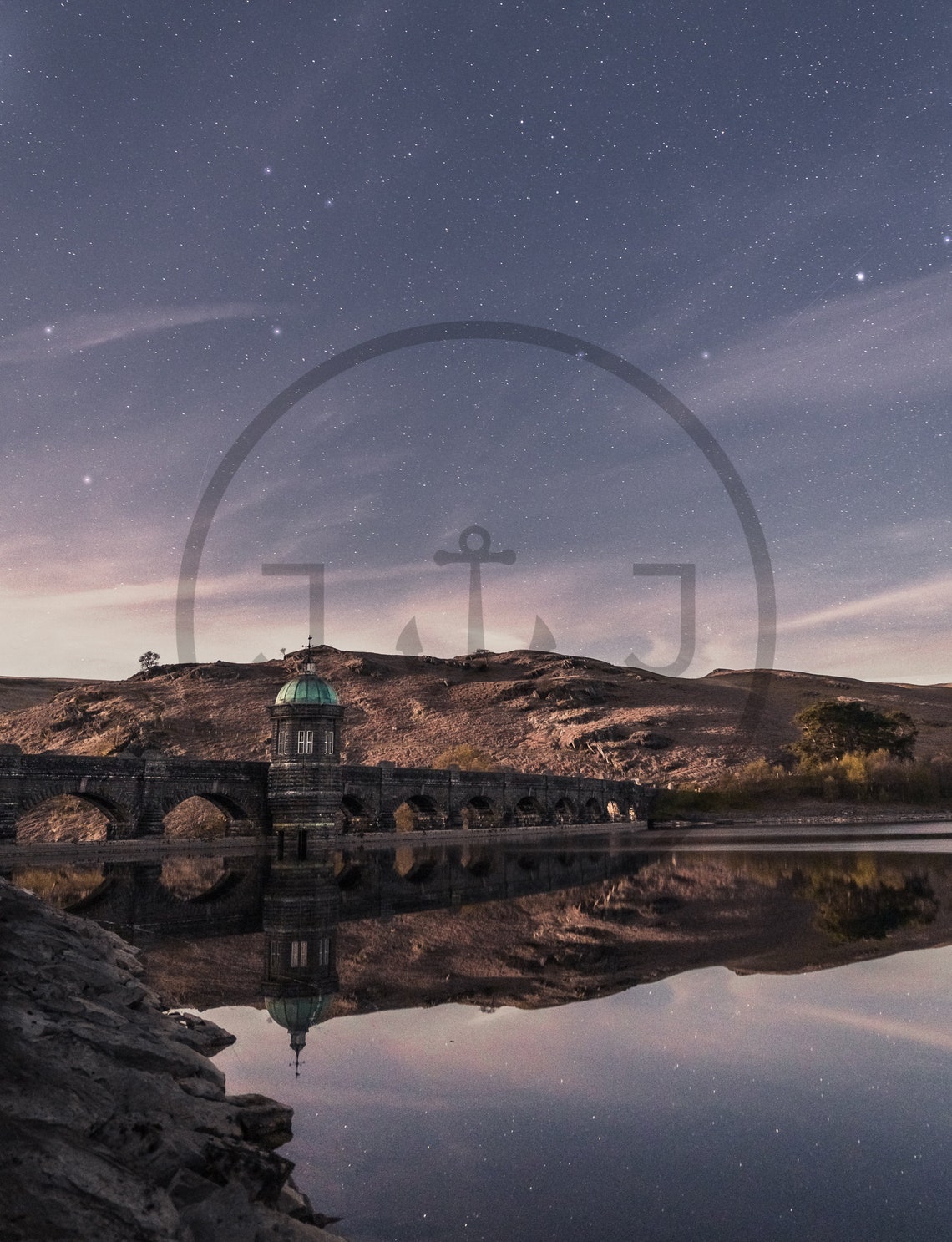 Elan Valley Wales Stars Night Sky Reservoir Dam Reflection Poster - Image 3