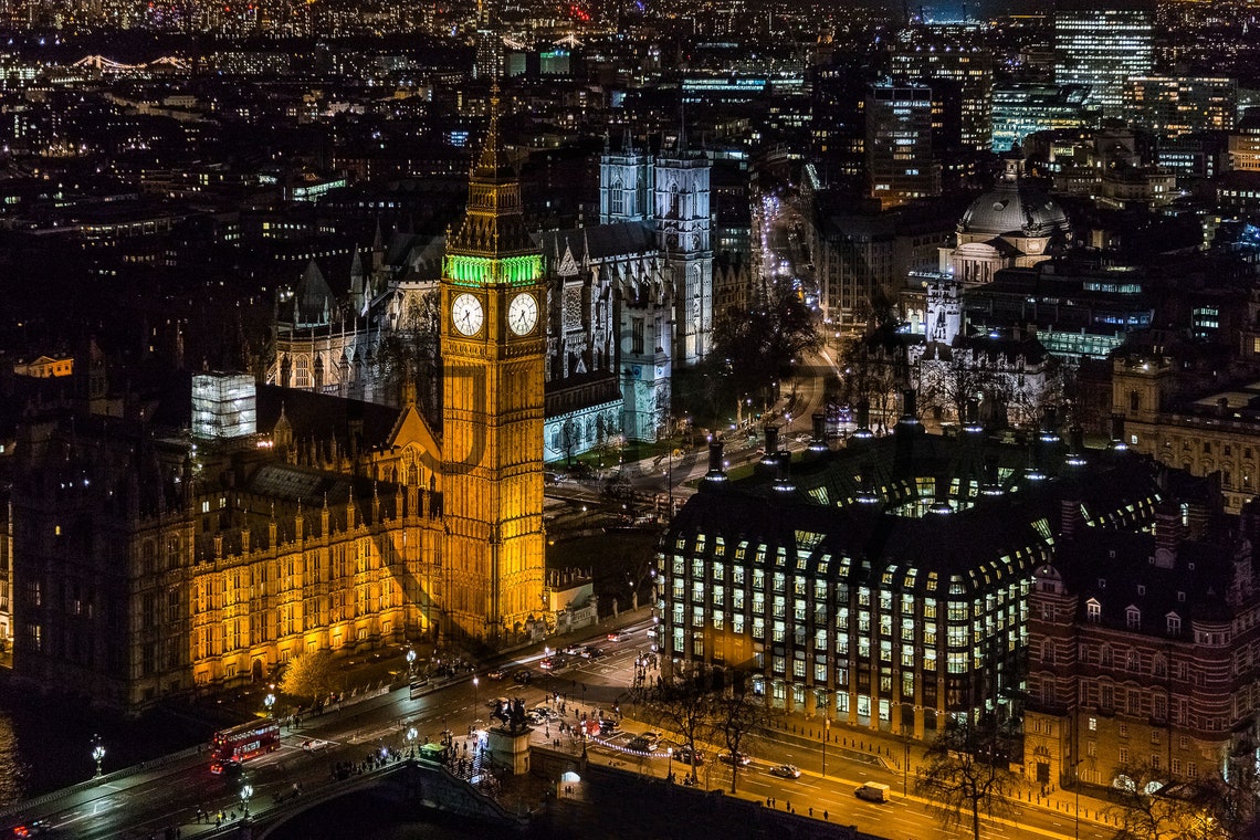 Big Ben Westminster London At Night Aerial Glowing City Poster - Image 3