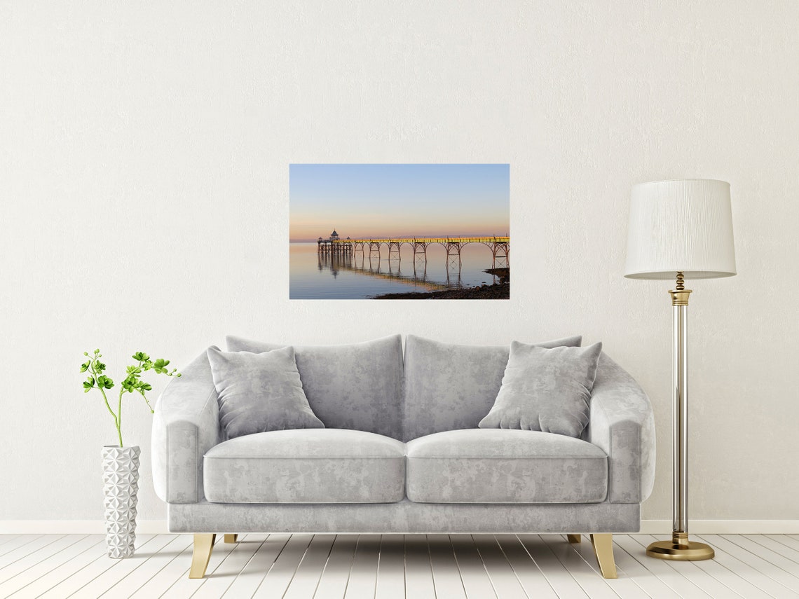 Clevedon Pier Somerset Sunset Reflection Severn Estuary Print - Image 2