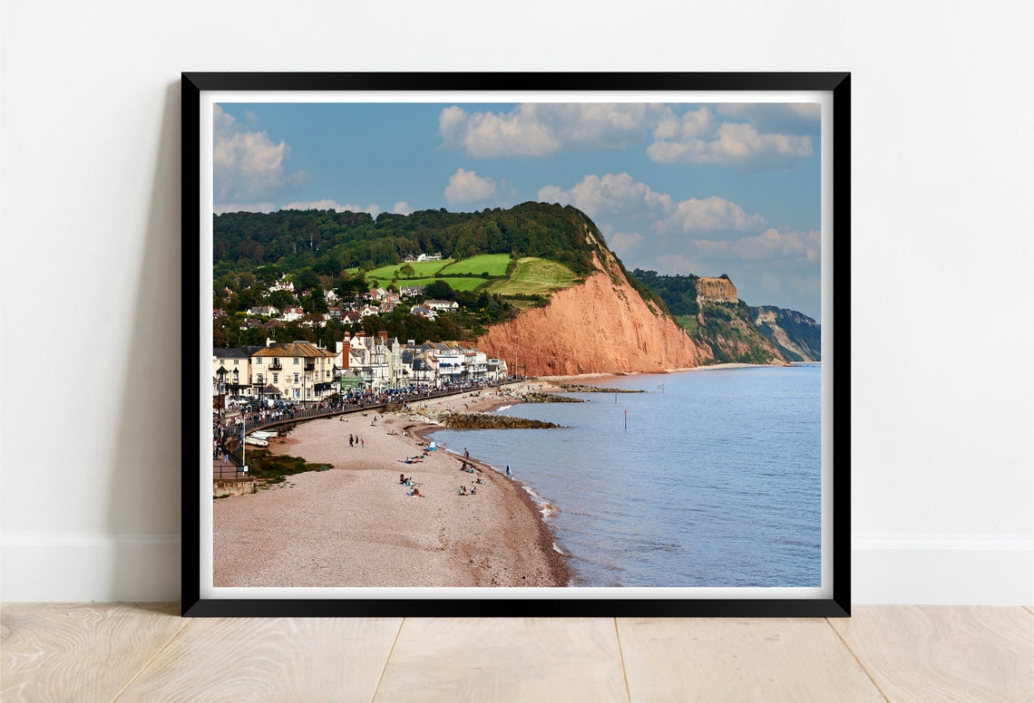 Sidmouth Beach And Red Sandstone Cliffs On Devon Coastline Poster
