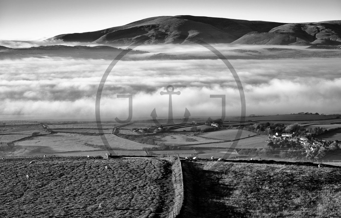 Duddon Valley Lake District Black And White Mist Hills Print - Image 3