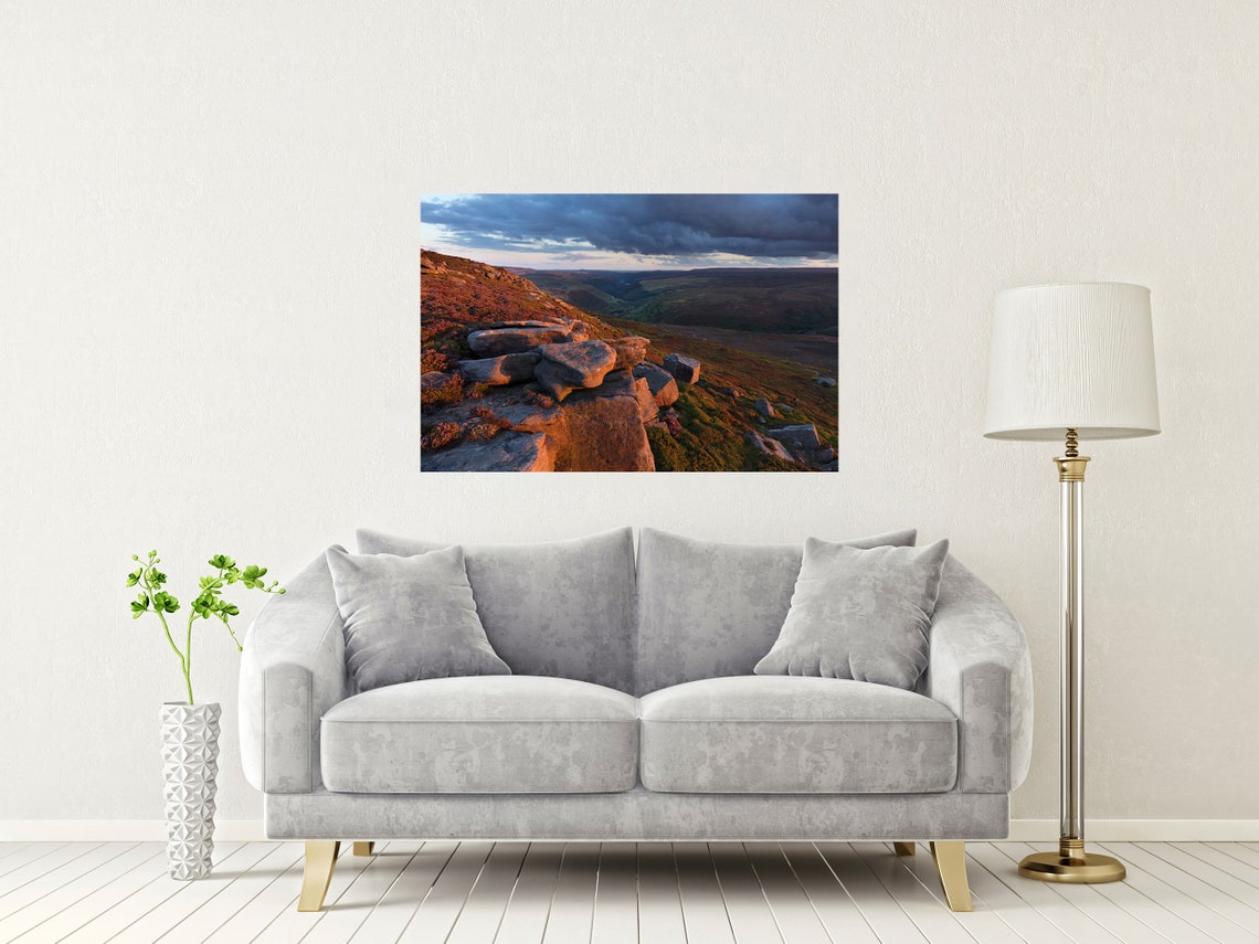 Howden Moors Peak District Sunset Over Rocky Edge And Moorland Poster - Image 2