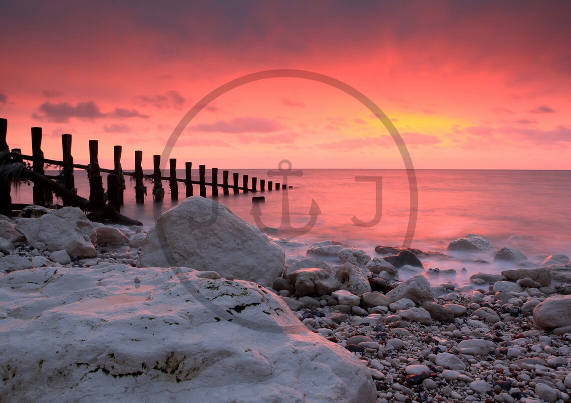 Holywell Bay Near Newquay Cornwall Pink Sunset Beach Landscape Poster - Image 3