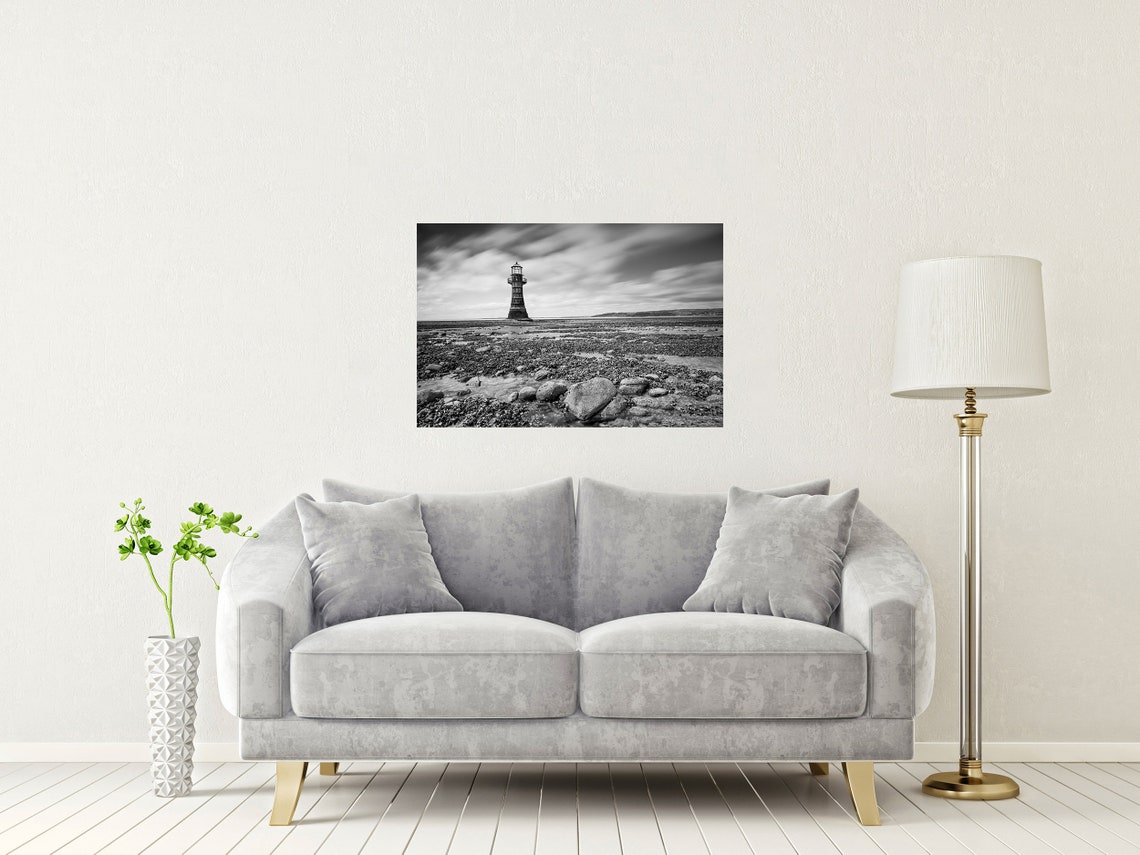 Whiteford Point Lighthouse Black And White Long Exposure Wales Poster - Image 2