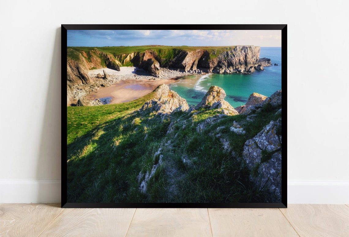 Bullslaughter Bay Wales Green Cliffs Turquoise Cove Beach Poster - Image 2