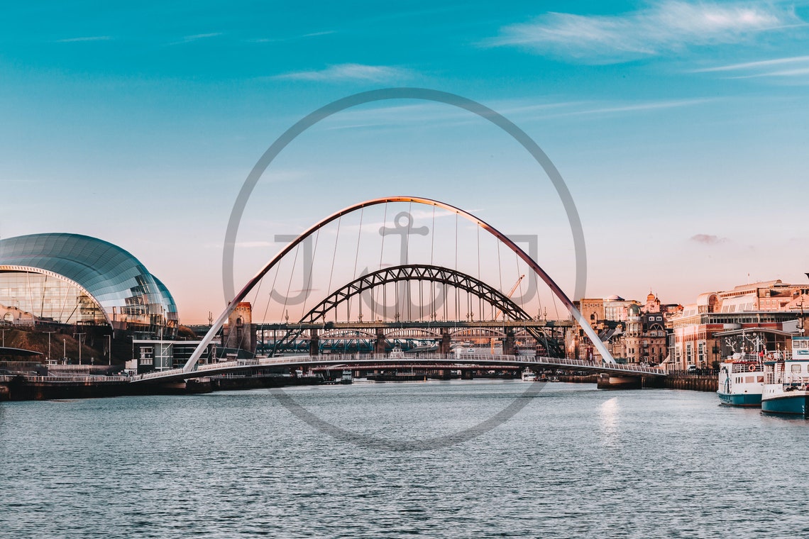 Tyne Bridge and Millennium Bridge Newcastle Quayside Sunset Poster - Image 3