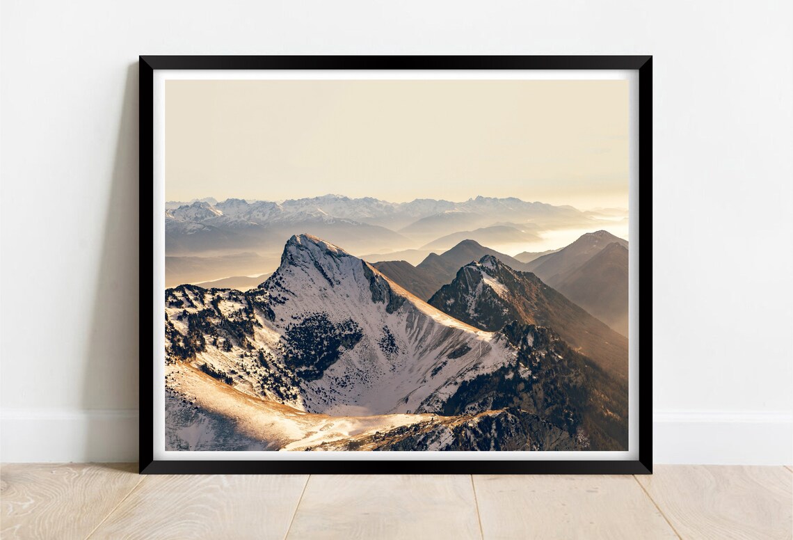 Savoie French Alps Snowy Peaks Golden Light Landscape Poster