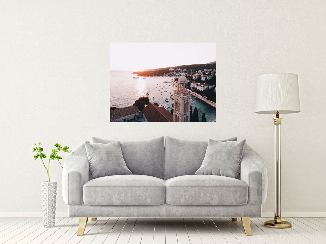 Hvar Island Croatia Sunset Harbor with Stone Bell Tower Poster - Image 2
