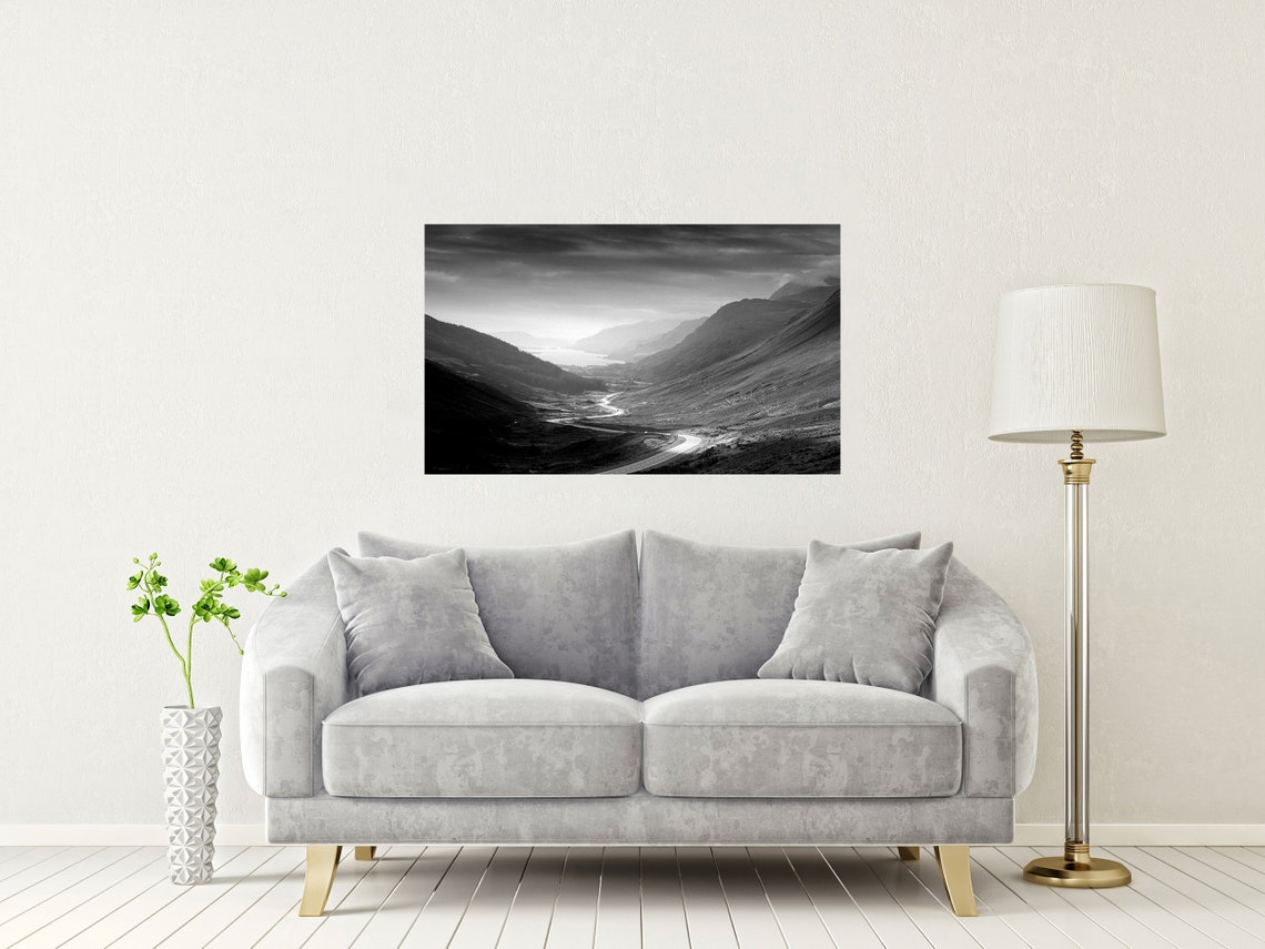 Glen Docherty Scotland Black and White Glen Road Valley Poster - Image 2