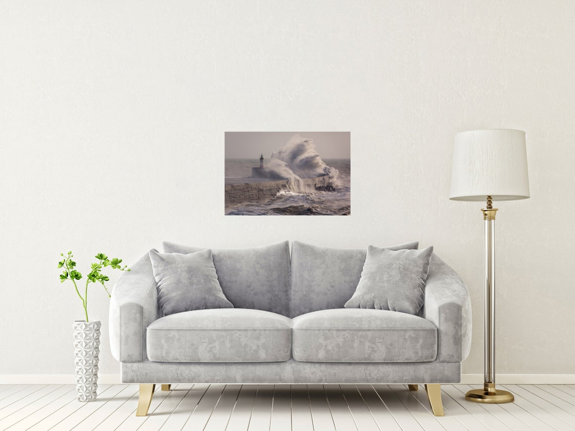 Newhaven Harbour Lighthouse Giant Storm Wave Breakwater Poster - Image 2
