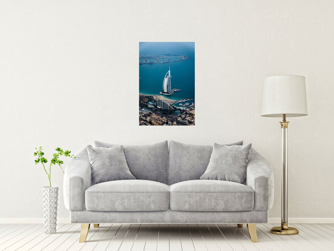 Burj Al Arab Dubai Aerial with Palm Jumeirah Island View Poster - Image 2