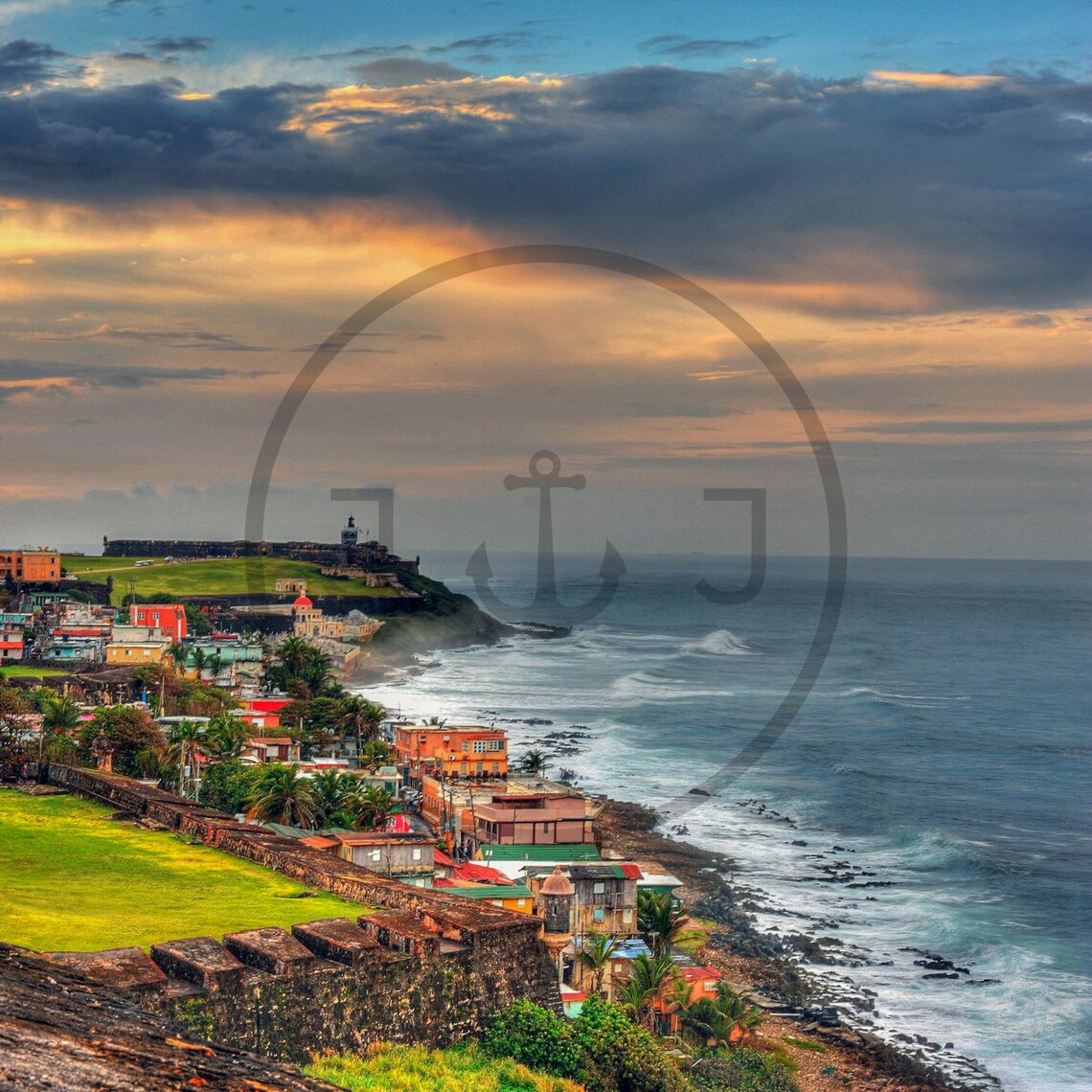 San Juan Puerto Rico Old Town Coast Sunset Over The Ocean Waves Poster - Image 3