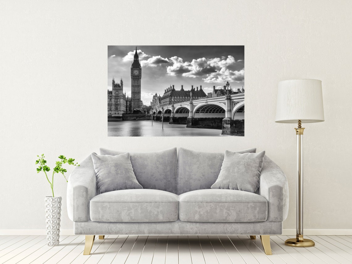 Westminster Bridge Big Ben And Parliament Black And White Poster - Image 2