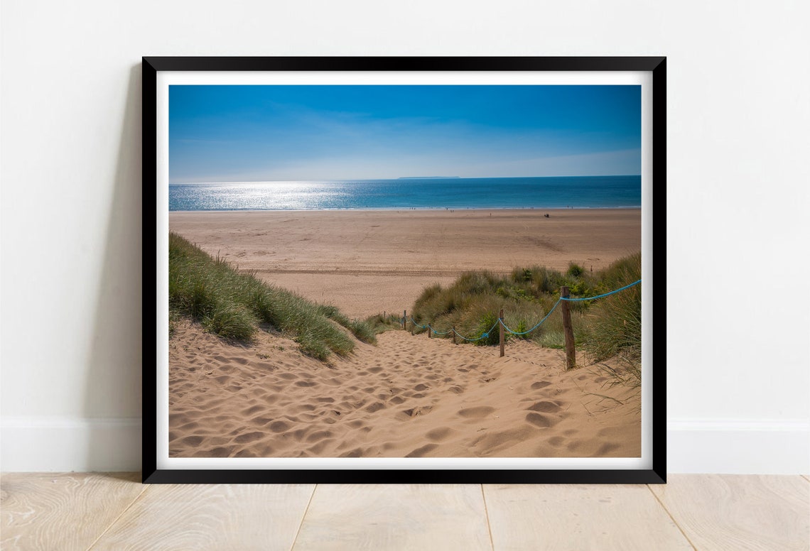 Woolacombe Beach Devon Sandy Dunes Path Blue Summer Coast Poster