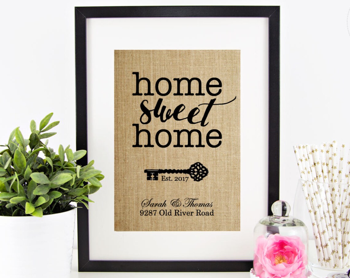 Home Sweet Home Vintage Key Est 2017 Address Burlap Wedding Poster