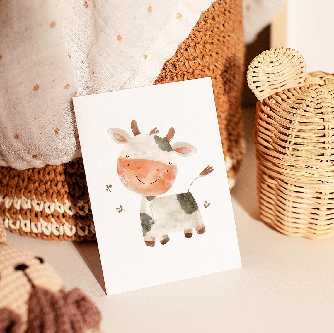 Smiling Cow Watercolor Cute Farm Animal Nursery Room Decor Poster - Image 4