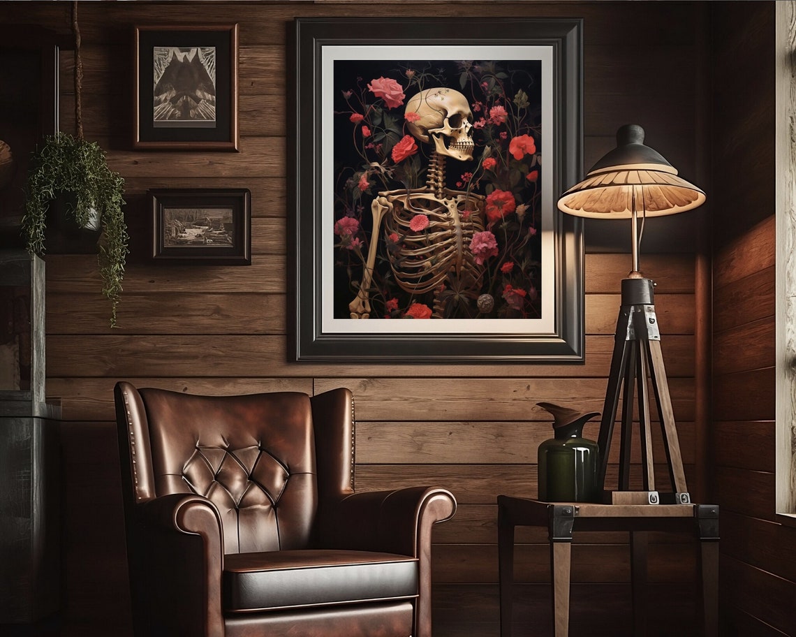 Floral Skeleton Gothic Vintage Botanical Art Print - Image 2