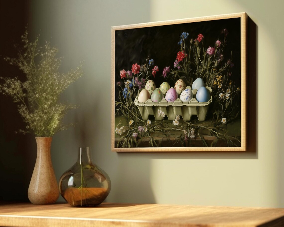 Easter Eggs, Moody Kitchen Decor Still Life Art Print - Image 3