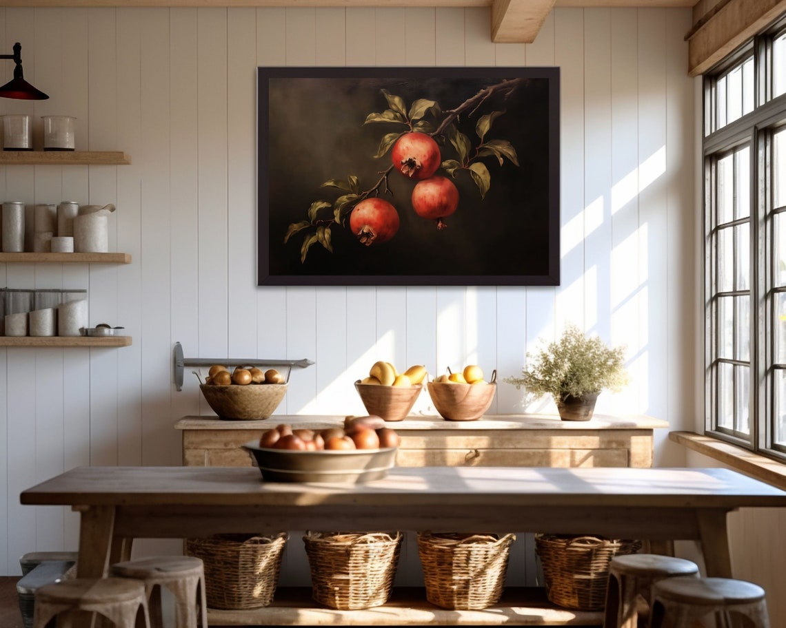 Pomegranates Vintage Still Life Art Print, Rustic Farmhouse - Image 3