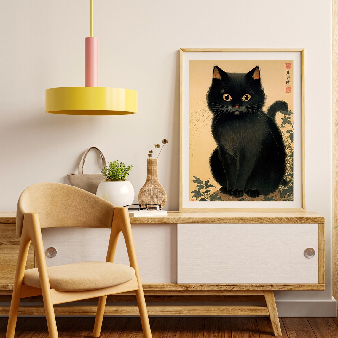 Black Cat Portrait In Japanese Woodblock Ukiyo E Style Art Poster - Image 4