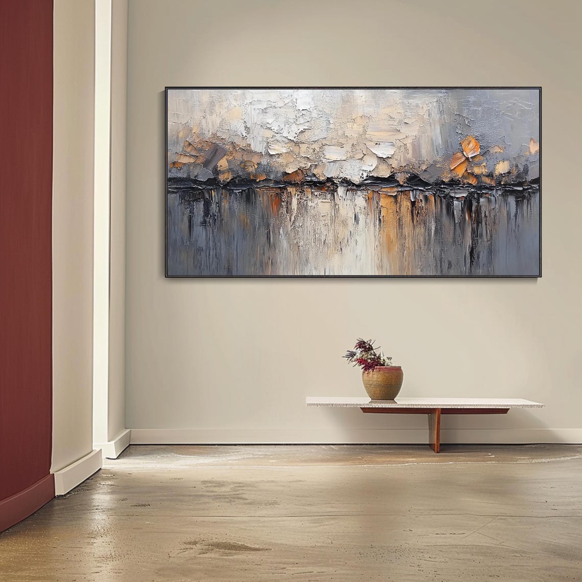 Abstract Gold Black White Impasto Landscape Textured Modern Wall Art - Image 4