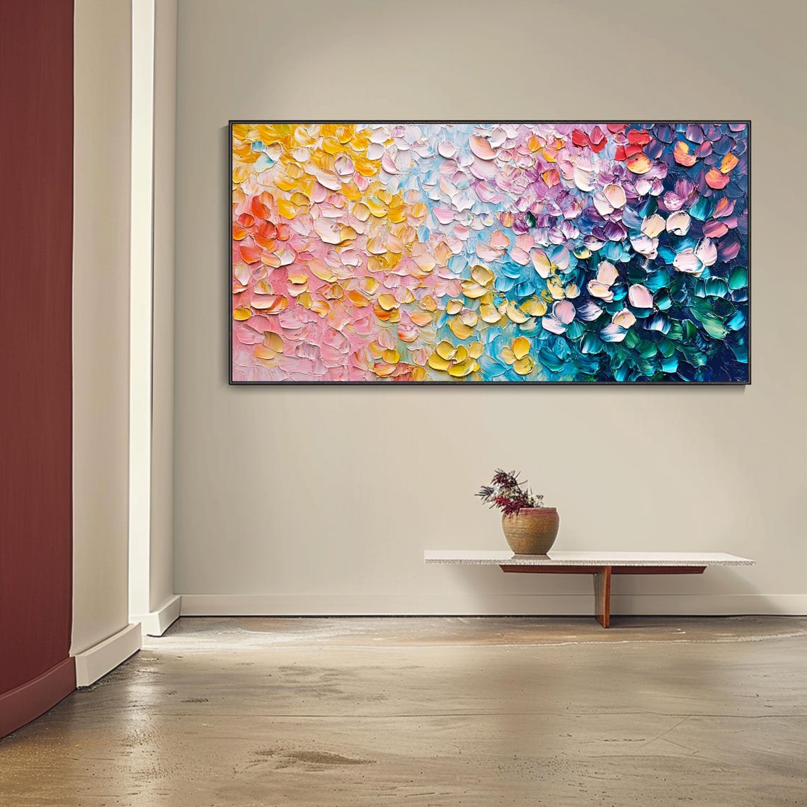 Rainbow Petal Gradient Abstract Impasto Colorful Floral Art Poster - Image 3