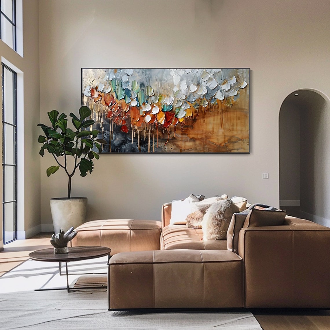 Falling Autumn Petals Abstract Textured Gold Drip Art Poster - Image 4
