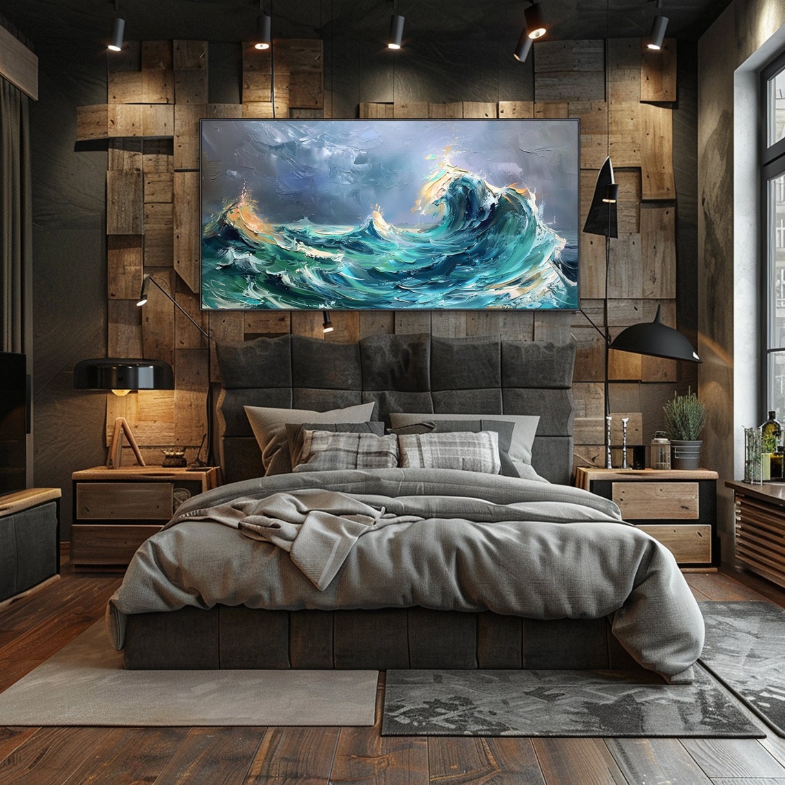 3d Textured Wall Art Blue Ocean Painting On Minimalist Sea Wave Painting Wabi Sabi Wall Art Morden Art Bedroom Wall Decor Fashion Art - Image 3