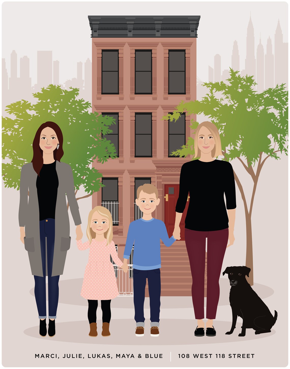Custom Family Portrait, Personalized Family Wall Art
