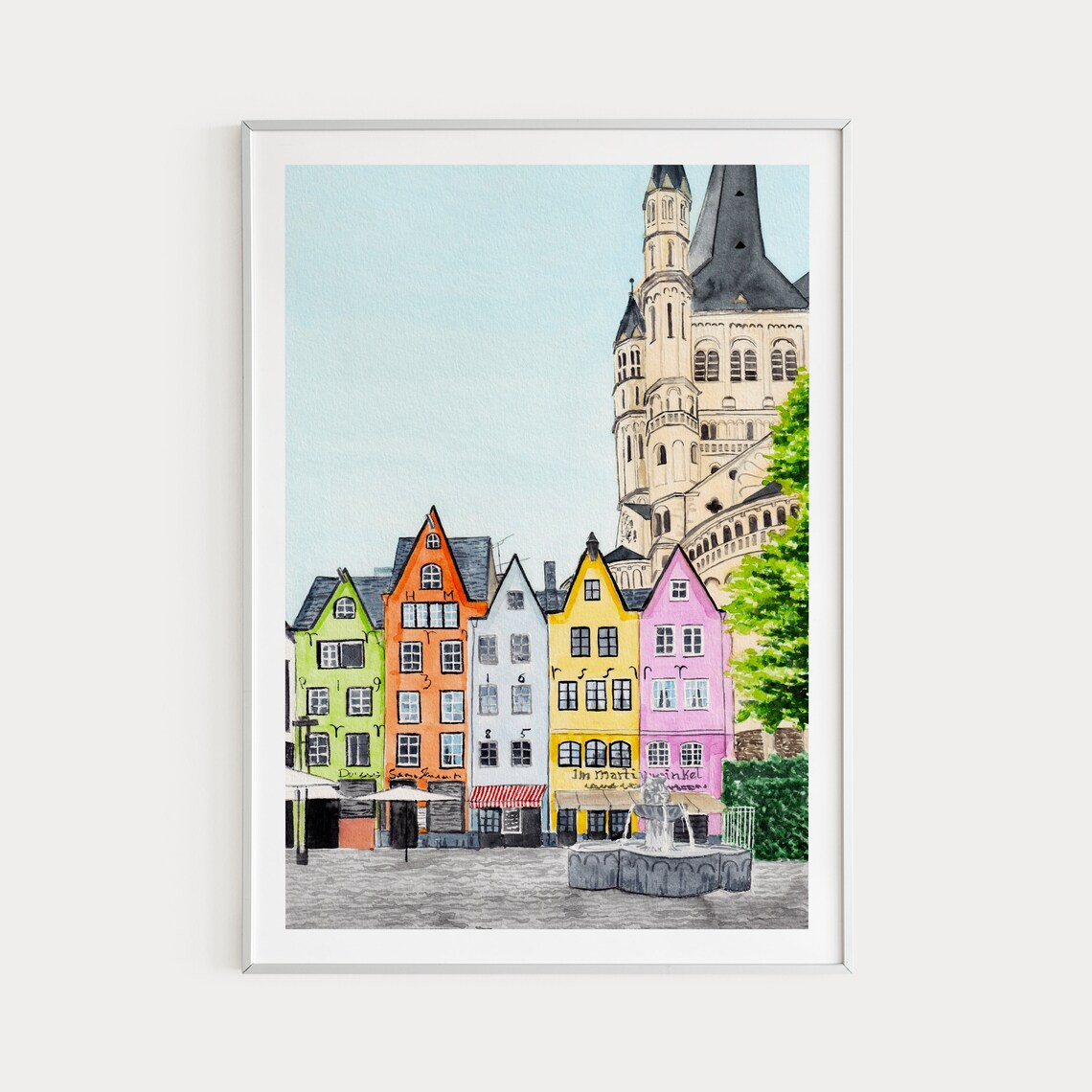 Cologne Germany Watercolor Travel Poster, Cityscape