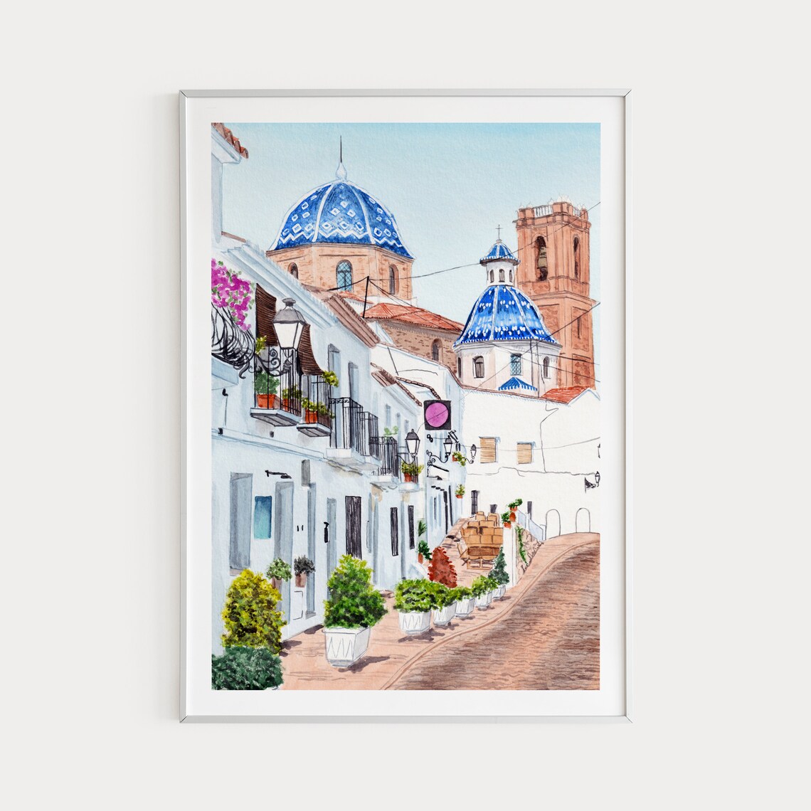 Altea, Spain Watercolor Art Print, Alicante Travel Poster