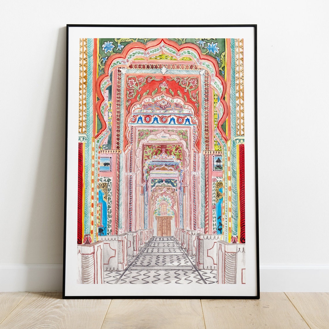 Jaipur Patrika Gate Rainbow Arches Rajasthan Watercolor Poster - Image 2