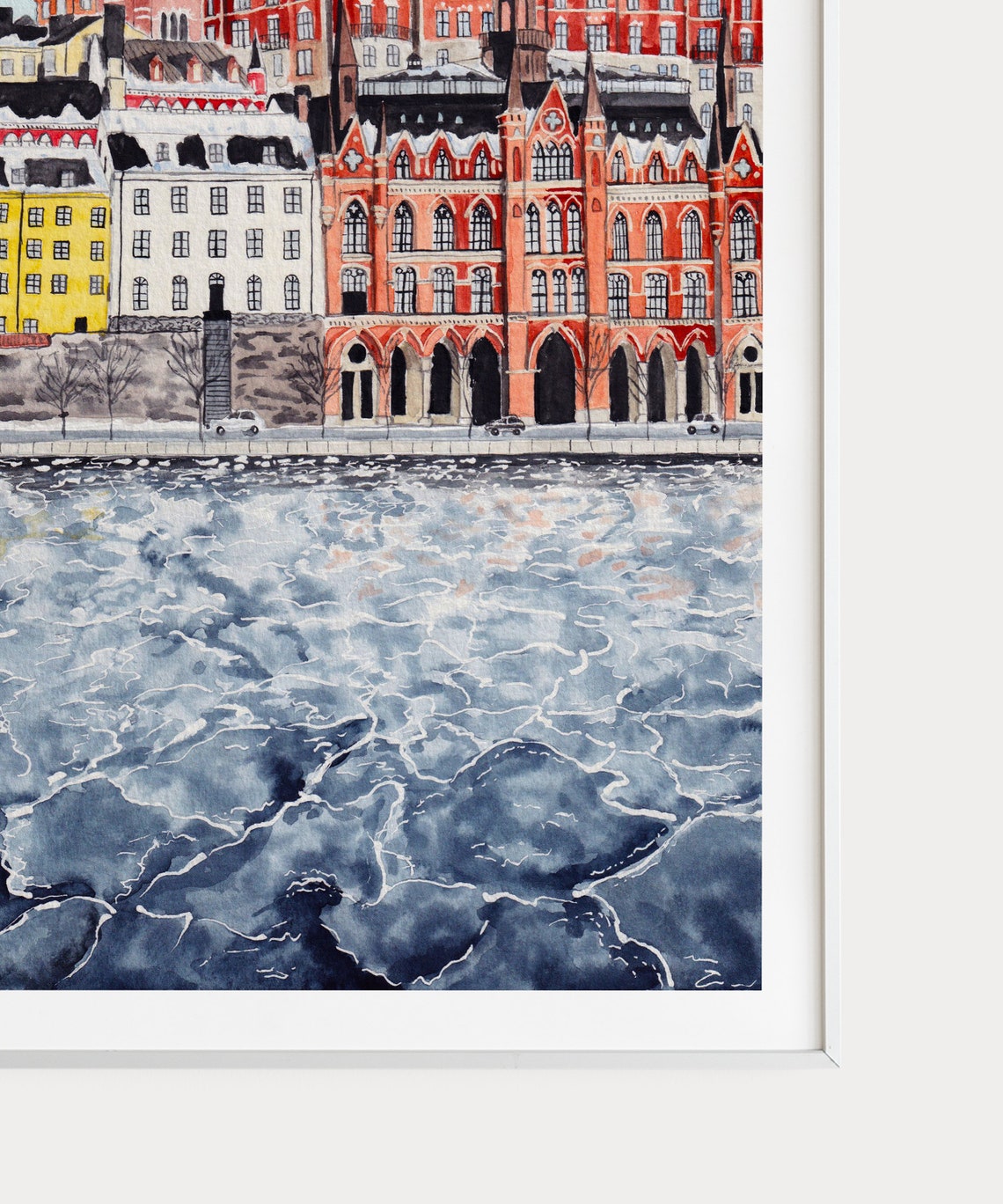 Stockholm Sweden Colorful Waterfront Cityscape Watercolor Poster - Image 3