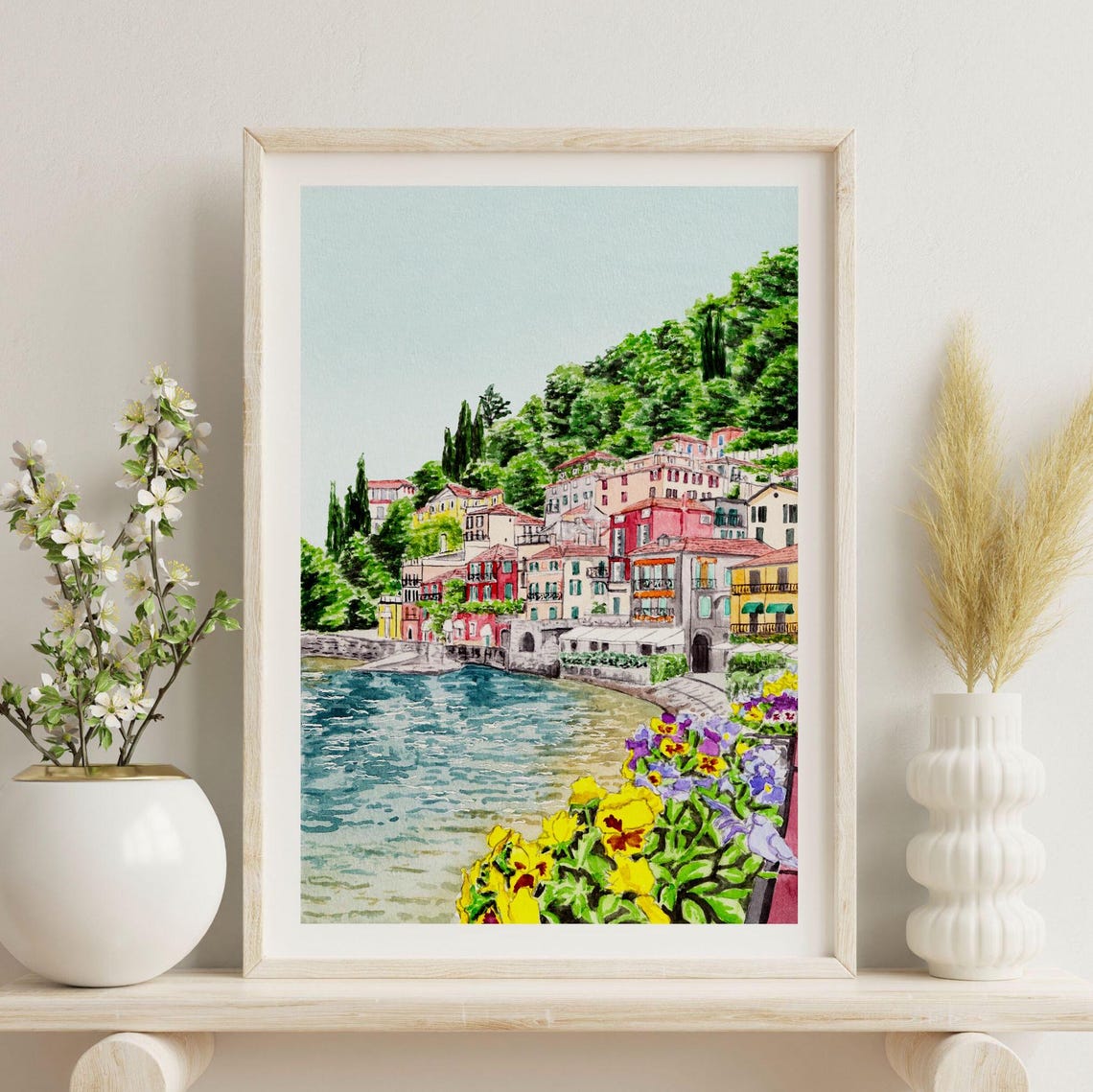 Varenna Lake Como Colorful Village Flowers Lakeside View Poster - Image 2