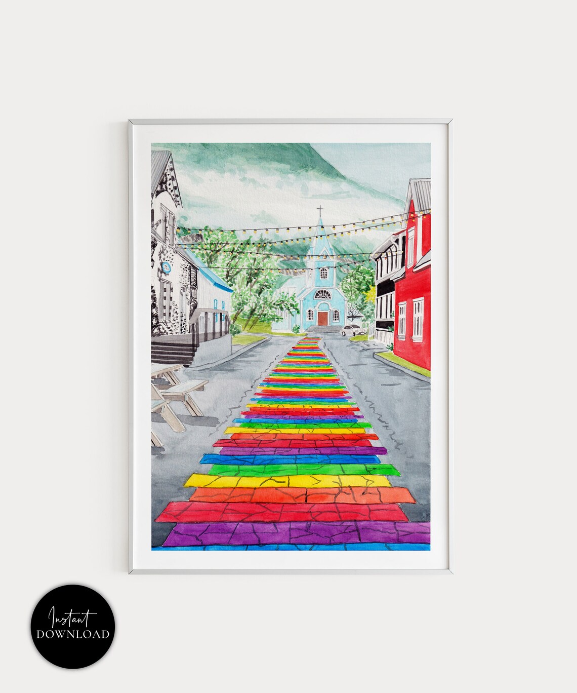 Seydisfjordur Iceland Travel Poster, Nordic Church