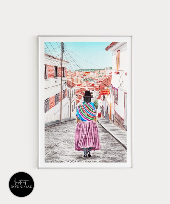 Sucre, Bolivia Cityscape Travel Poster, Latin America